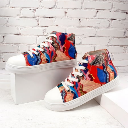 

YTJX Ladies Colorful Floral High Top Canvas Casual Shoes Fashion Sneakers Casual Lace Up Canvas Shoes