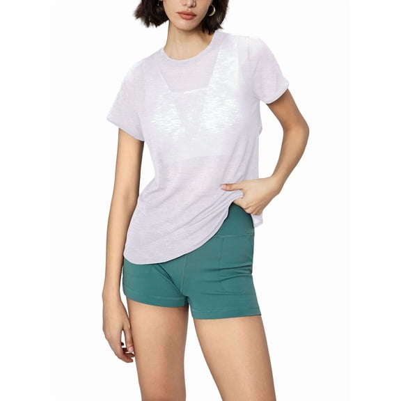 Women'S Open Back Sports Ultralight Sheer Quick-Drying Sports T-Shirt Yoga Running Layering Top White M
