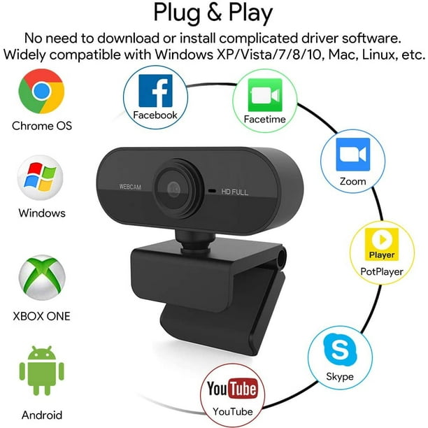 1080P Webcam with Microphone, 1080P Web Camera for Windows/Mac OS PC, Laptop, Computer, Desktop, USB 2.0 Plug and Play, for Live Streaming, Video Call, Conference, Recording, Online Classes, Game