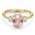 thumbnail image 3 of Gem Stone King 18K Yellow Gold Plated Silver Peach Nano Morganite and White Moissanite Engagement Ring for Women | 2.46 Cttw | Oval 9X7MM | Gemstone October Birthstone | Size 7, 3 of 7