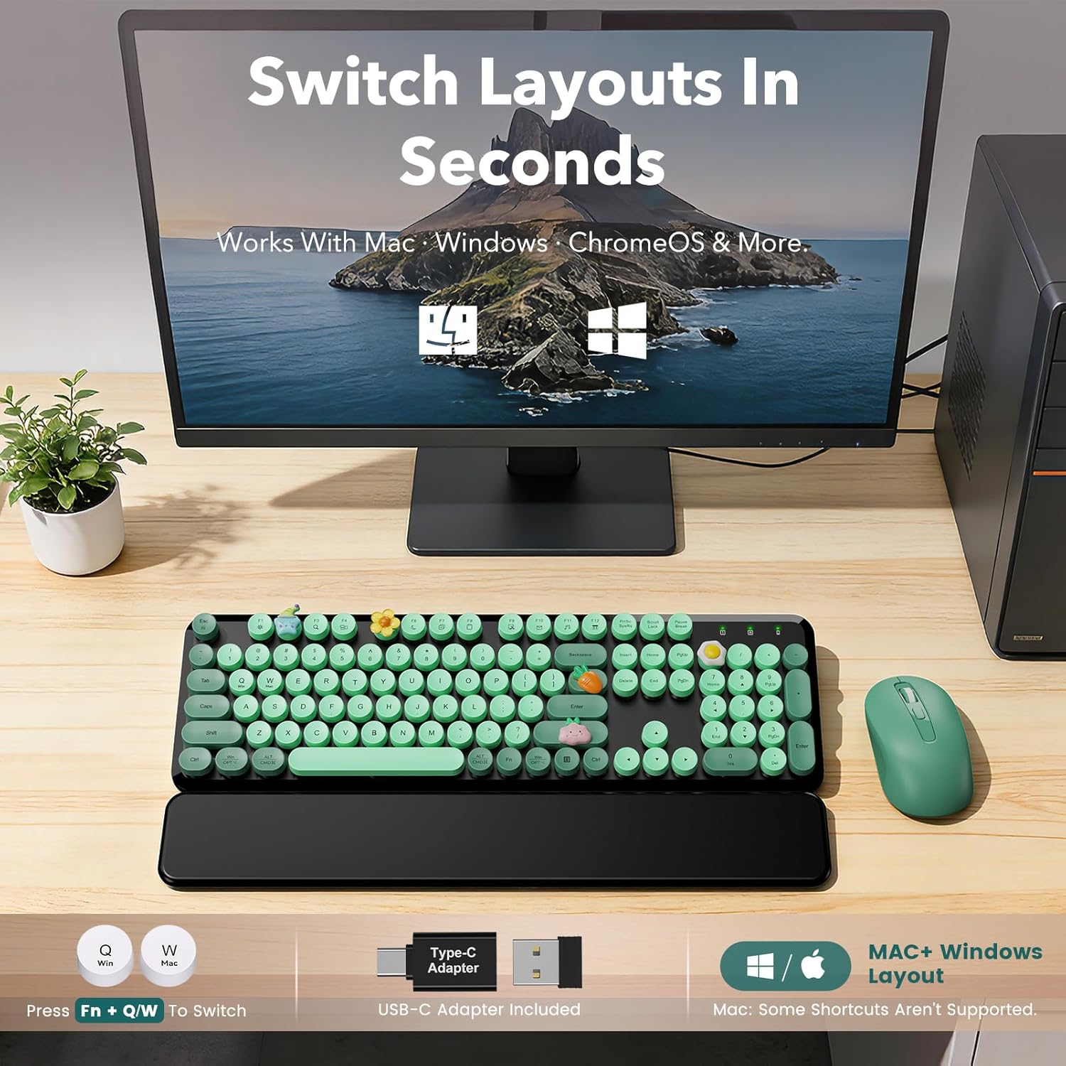 Wagpak Wireless Keyboard and Mouse Combo, Dark Green photo 4