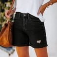 thumbnail image 5 of Women'S Casual Ripped Denim Shorts High Rise Distressed Rolled Hem Jeans Shorts Black XL, 5 of 7