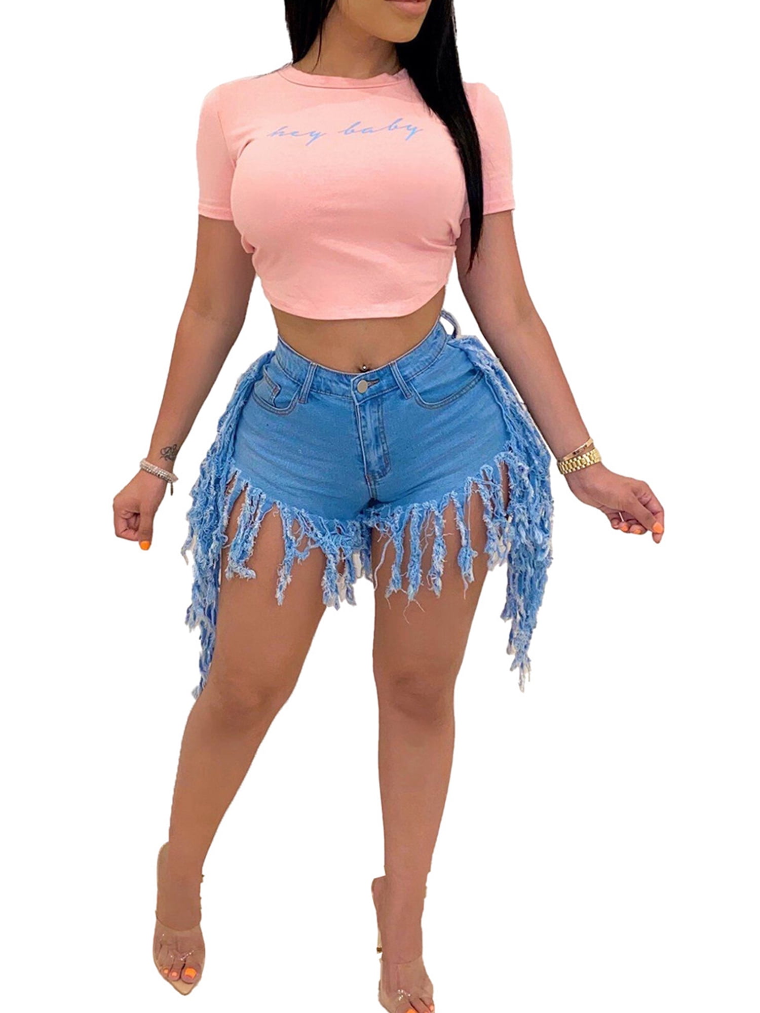High-Waist Ripped Denim Shorts 
