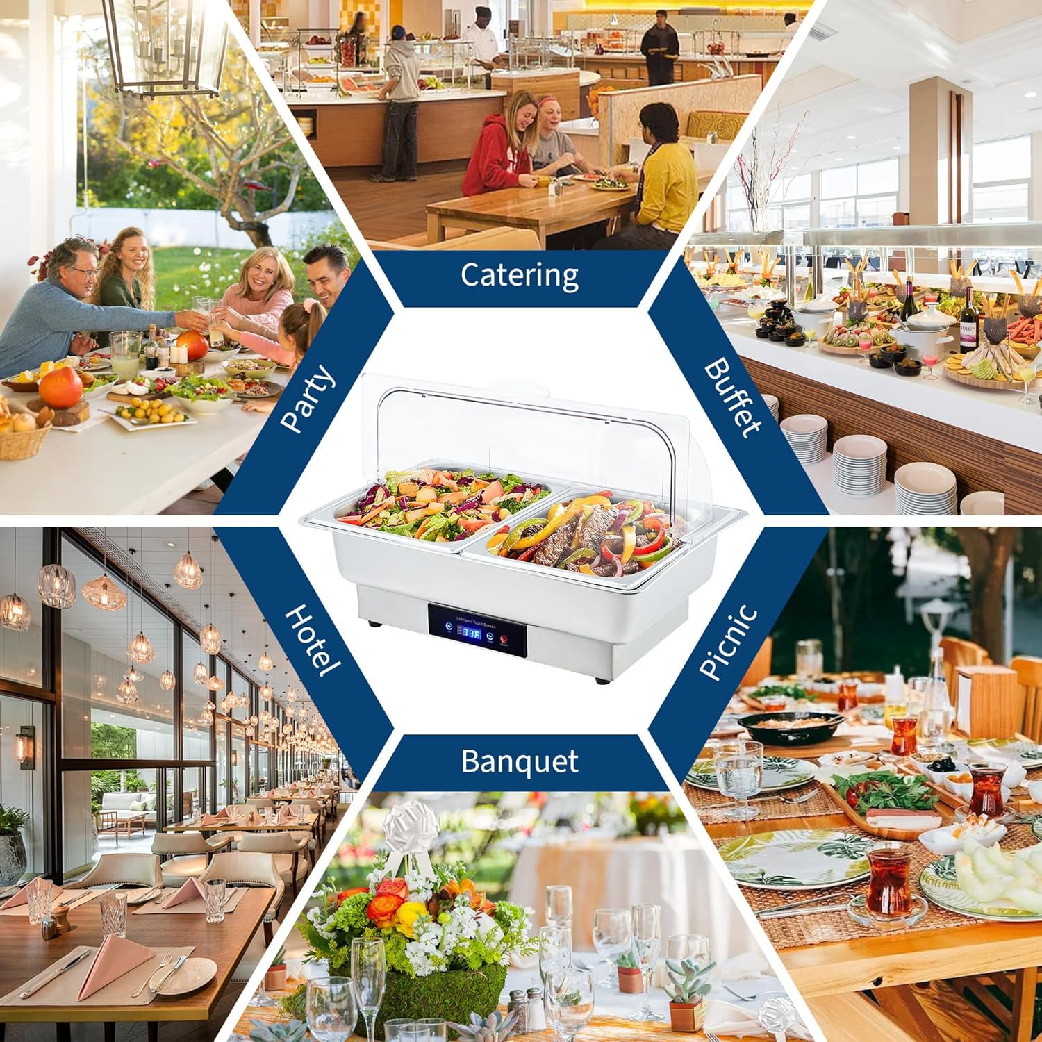 Electric Chafing Dish Buffet Set, 9 QT Stainless Steel Food Warmer with Temperature Control & Transparent Roll Top Lid, Catering Server for Parties, Banquets, Buffets, Keeping Food Warm & Fresh