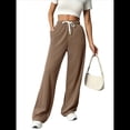thumbnail image 1 of Pantalones Deportivos Holgados de Cintura Alta con Cordón Ajustable para Mujer, Pantalones Deportivos de Pierna y Bolsillos Marrón L, 1 of 7