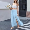 thumbnail image 4 of Women's Flowy Maxi Skirt with Side Slit Elastic High Waisted Casual Summer Long Skirts Vacation A-Line Pleated Skirt, 4 of 7