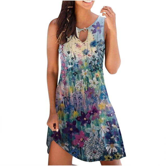 Pisexur Robes d'Été pour Femmes Décontractées Sans Manches T-Shirt Plage Fluides Débardeurs Robes de Plage