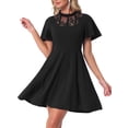 thumbnail image 1 of Vestido Midi Informal con Cuello Alto y Malla de Encaje Mangas Alborotadas para Mujer Allegra K Negro XS, 1 of 6