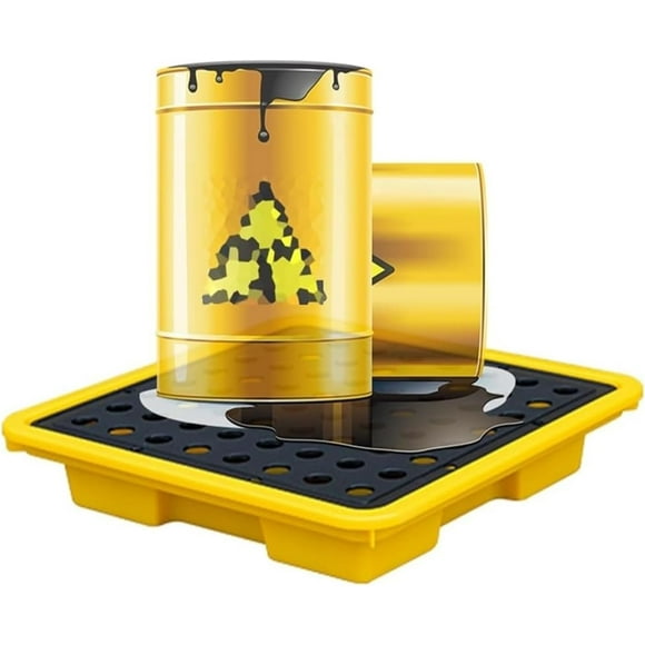 Modular Spill Platform with Drain, Anti Slip Detachable Leakproof Oil Barrel Tray, Plastic Containment Pallet for Factory Garage Stack Paint Bucket (Color : Yellow, Size : 33.5x33.5x5.5cm)