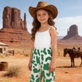 thumbnail image 2 of Girls Cow Print Polka Sleeveless Jumpsuit Playful Toddler Romper with Adjustable Straps for Casual Outings Cow Print Spaghetti Sleeveless Full Length Pants Green 5 Years-6 Years, 2 of 5