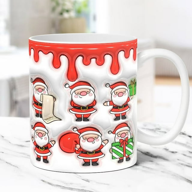 Vaidha Christmas Mug Inflated Snowman Mug, Santa Mug Press Puffy Design 15oz 11oz Coffe