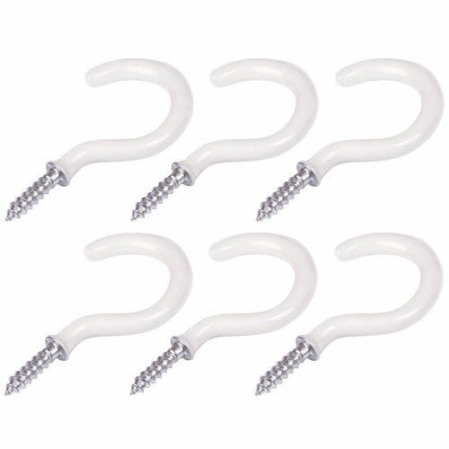 50 Pcs Ceiling Hooks for Hanging White, 1-1/4 Inch Light Outdoor Indoor Porch Bathroom Kitchen Wall Hooks Set for Coffee Tea Cup Mug 1-1/4 Inch Vinyl Coated Screw-in Hooks Plant