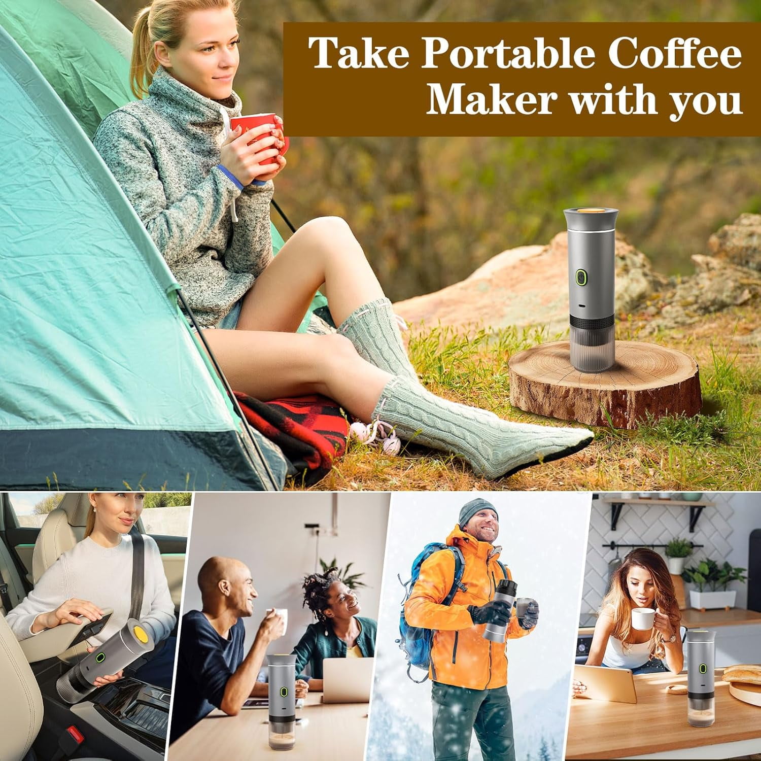Portable Espresso Maker, Travel Coffee Maker for camping, Portable Espresso Machine with USB-C, 3-in-1 Small Espresso Machine with Ground Coffee & Capsules (NS＆DG) for RV, Hiking