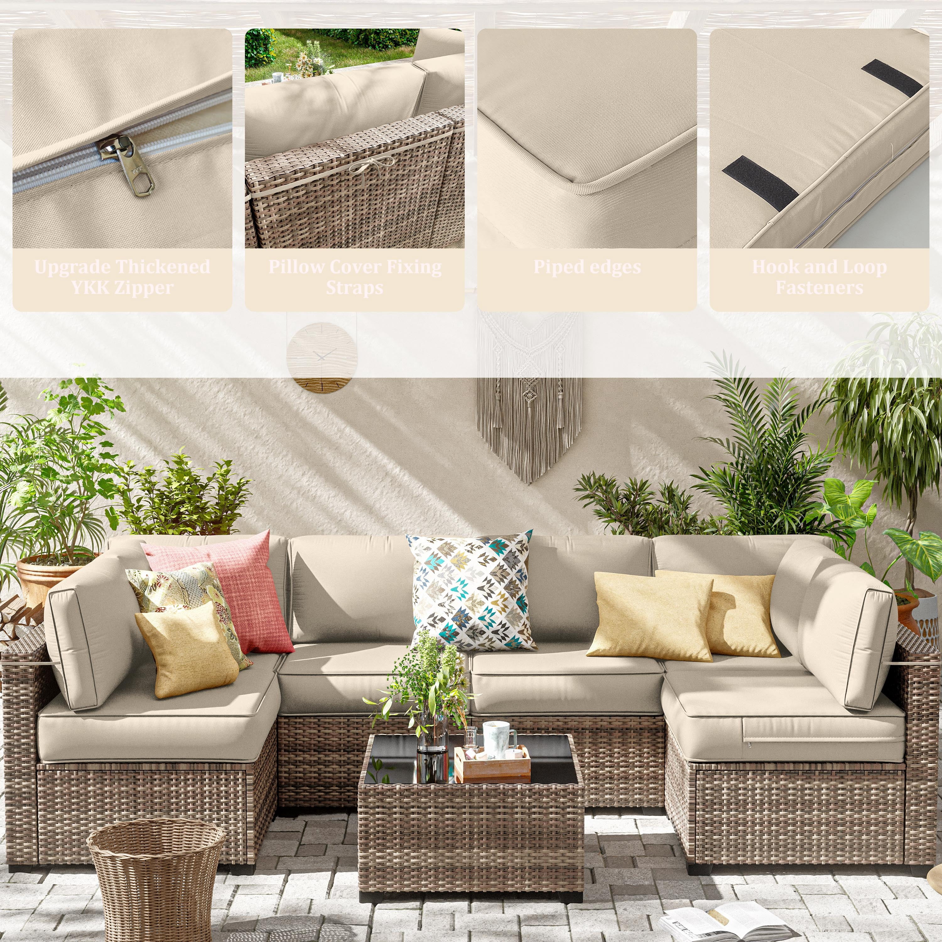 Kimunuk 14 Pcs Outdoor Cushion Slipcovers, Replacement Outdoor Patio Cushion Covers with 3 Size, Waterproof and Zippered, Fit for Outdoor Furniture, Patio Sofa Couch, Covers Only, Cream