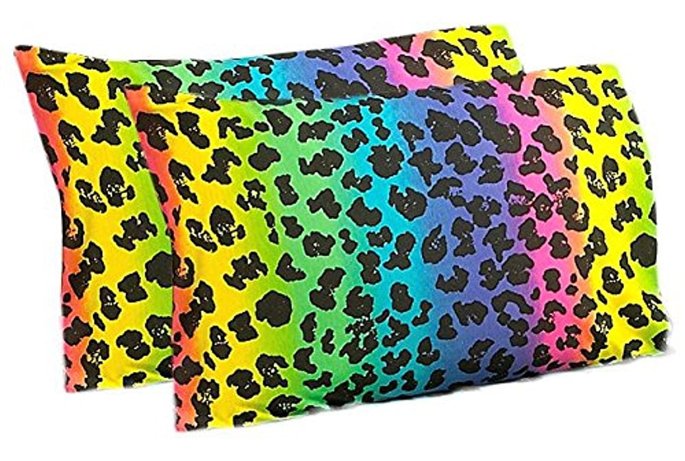 100 Jersey Knit Cotton, 2 Standard Pillow Case Rainbow Leopard