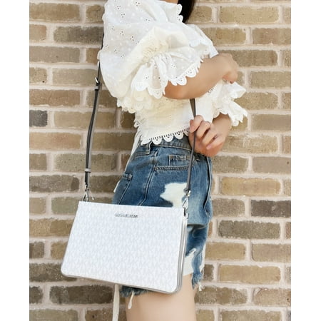 Michael Kors Jet Set Travel Gusset Triple Compartment Crossbody Bright White MK