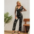 thumbnail image 5 of Elegant Metallic Long Sleeve V-Neck Bodycon Jumpsuit with Lace & Sequin Details – Formal Evening Party Pantsuit, 5 of 7