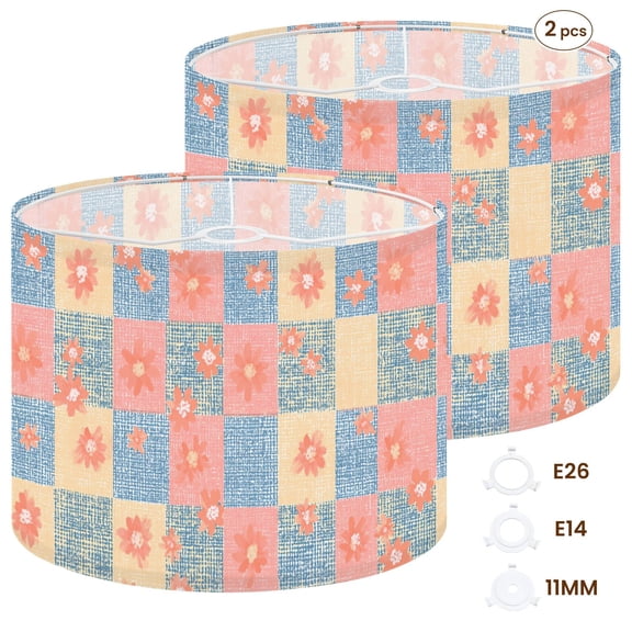 2pcs Set Drum Lampshades (13"x 13"x 10"), flower floral seamless print greeting banners web Fabric Lamp Shades, Large Replacement Shades for Table, Floor, and Pendant Lamps, Simple Assembly Needed.