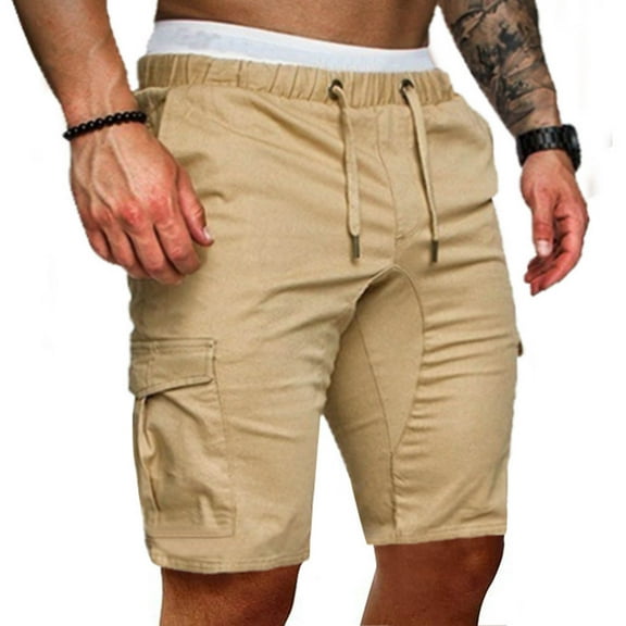 Lolmot Men's Twill Cargo Shorts with Multi Pockets, Plus Size Loose Fit Elastic Waist Summer Tooling Drawstring Shorts Casual Cotton Work Shorts