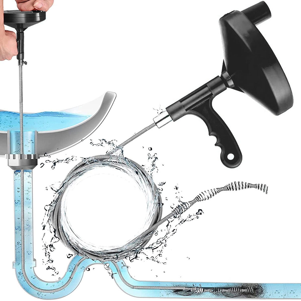 Drain Snake Auger Clog Remover Plumbing Snake Pipe Sewer Cleaner For  Bathtub Kitchen Sink Shower (5Ft)