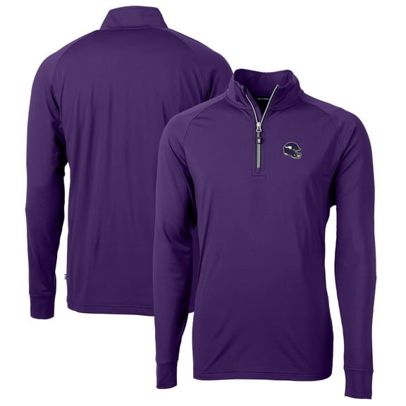 Men's Cutter & Buck  Purple Minnesota Vikings Helmet Adapt Eco Knit Stretch Recycled Quarter-Zip Pullover Top