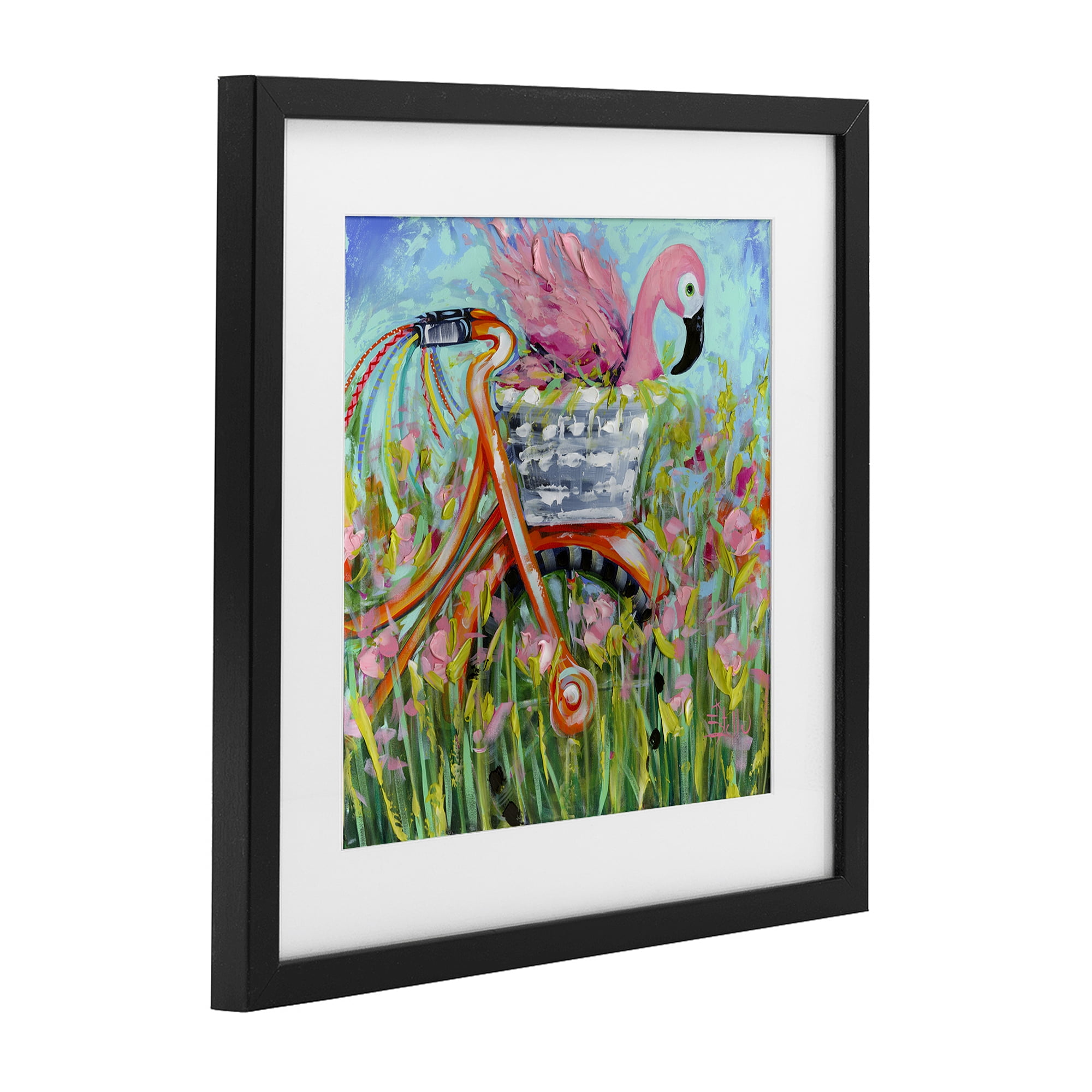 Stupell Industries Flamingo's Free Bicycle Ride Black Framed Print Under Glass, design by Estelle Grengs