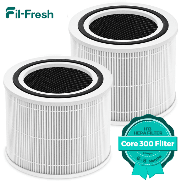 Fil-fresh 2-Pack H13 True HEPA Core 300 Replacement Filter White, Compatible with LEVOIT Core 300/Core300S, Replaces Core300-RF, 3-Stage Filtration with Activated Carbon for Allergens, Dust, Smoke &
