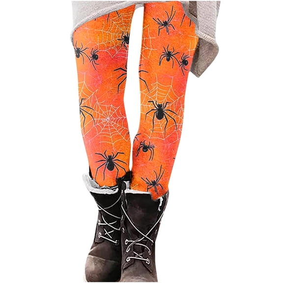 LEAVINGSUO Women's Halloween Capri Leggings Fashion Print Leggings With Yoga Sport Elastic Pants for Workout or Casual Wear Multicolor S