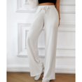 thumbnail image 2 of SWSMCLT Women's High Waisted Pants Ribbed Knit Drawstring Full Length Pants Long Lounge Casual Pants Wide Leg Pocket Loose Fit Elastic White Large, 2 of 5