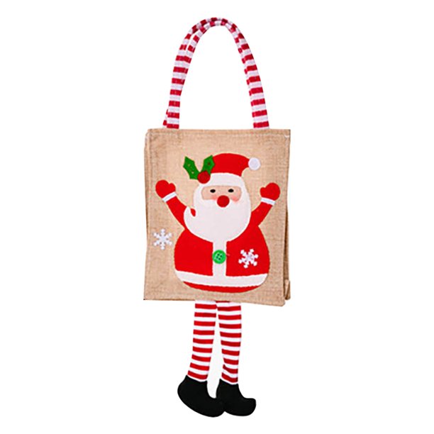 Adorno navideño con estampado de dibujos animados, bolsa de mano con rayas para colgar, bolsa de regalo festiva para niños