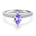 thumbnail image 3 of Gem Stone King 10K White Gold Blue Tanzanite and Lab Grown Diamond Engagement Ring for Women | 0.71 Cttw | Marquise 8X4MM | Gemstone December Birthstone | Size 5, 3 of 6