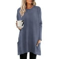 thumbnail image 4 of Htigea Women Long Sleeve Tunic Tops Solid Crewneck Pullover Casual Loose Fit Shirts Soft Comfy Everyday Tshirt with Pockets Navy L, 4 of 9