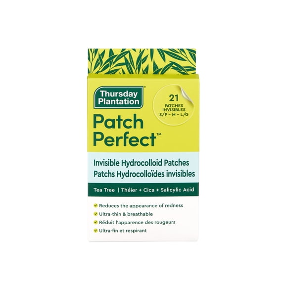 Thursday Plantation Patch Perfect Invisible Hydrocolloid Patches – Tea Tree, Cica & Salicylic Acid – Ultra-Thin Blemish Spot Patches for Sensitive & Blemish-Prone Skin, 21 Count