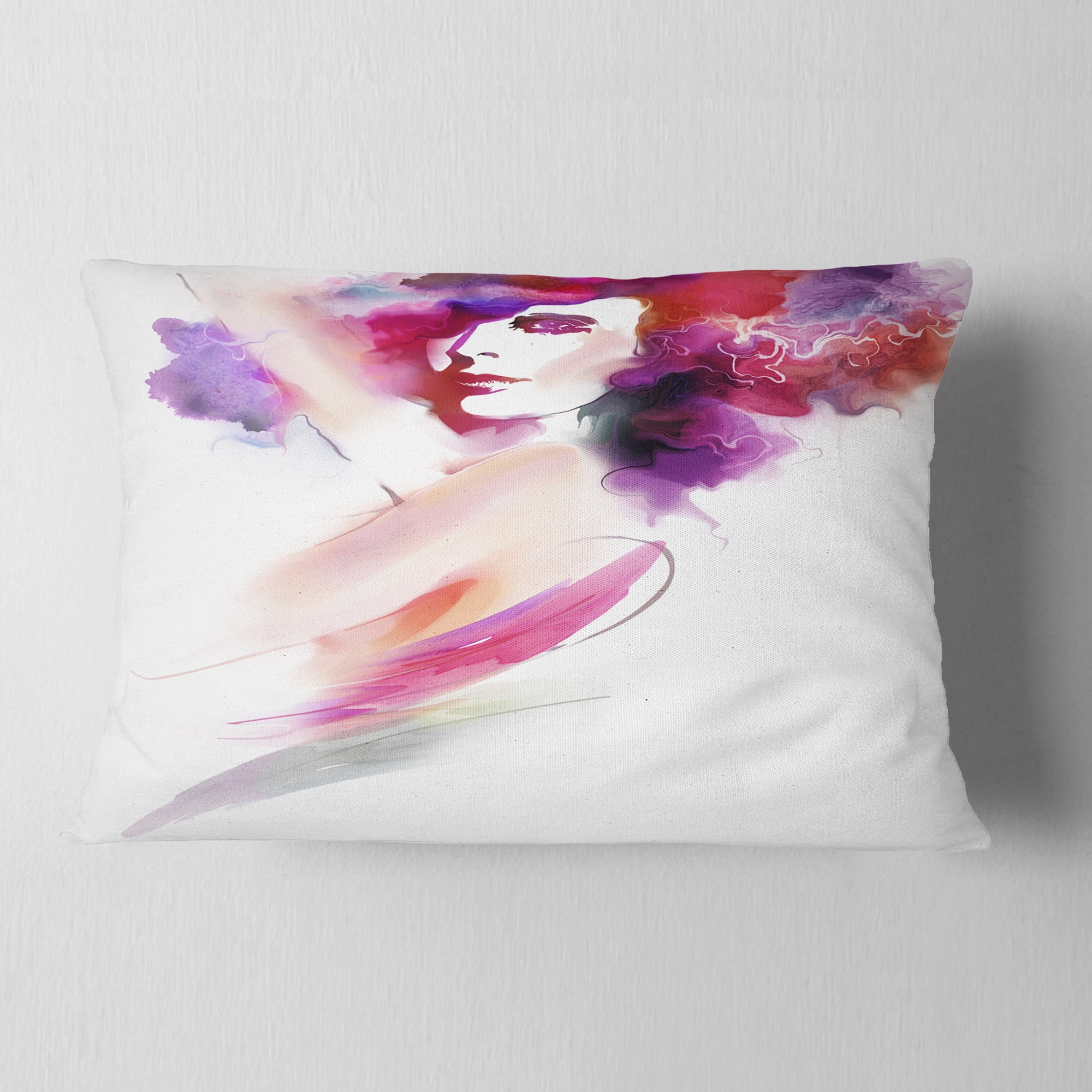 Designart Woman with Colors - Portrait Throw Pillow - 12x20