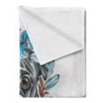 thumbnail image 2 of Pug Soft Flannel Fleece Throw Blanket, Dog Face with Floral Arrangement with Flowers Animal Fun Illustration, Cozy Plush for Indoor and Outdoor Use, 50" x 60", Teal Grey, by Ambesonne, 2 of 5