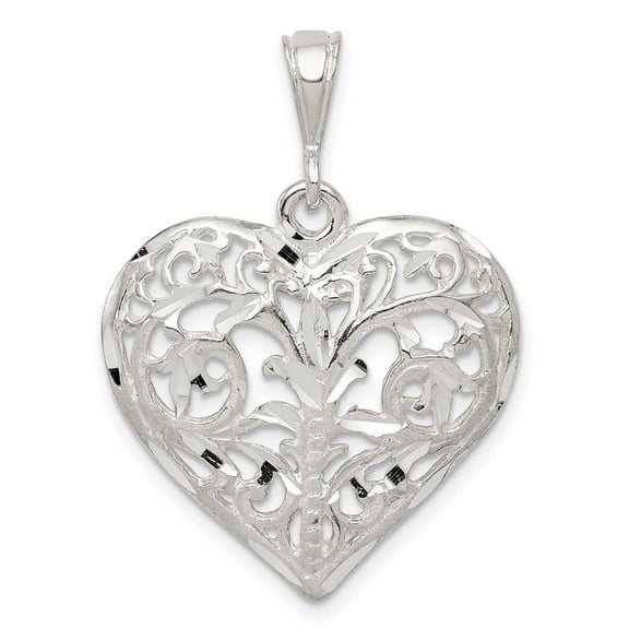 Sterling Silver Polished Filigree Heart Pendant