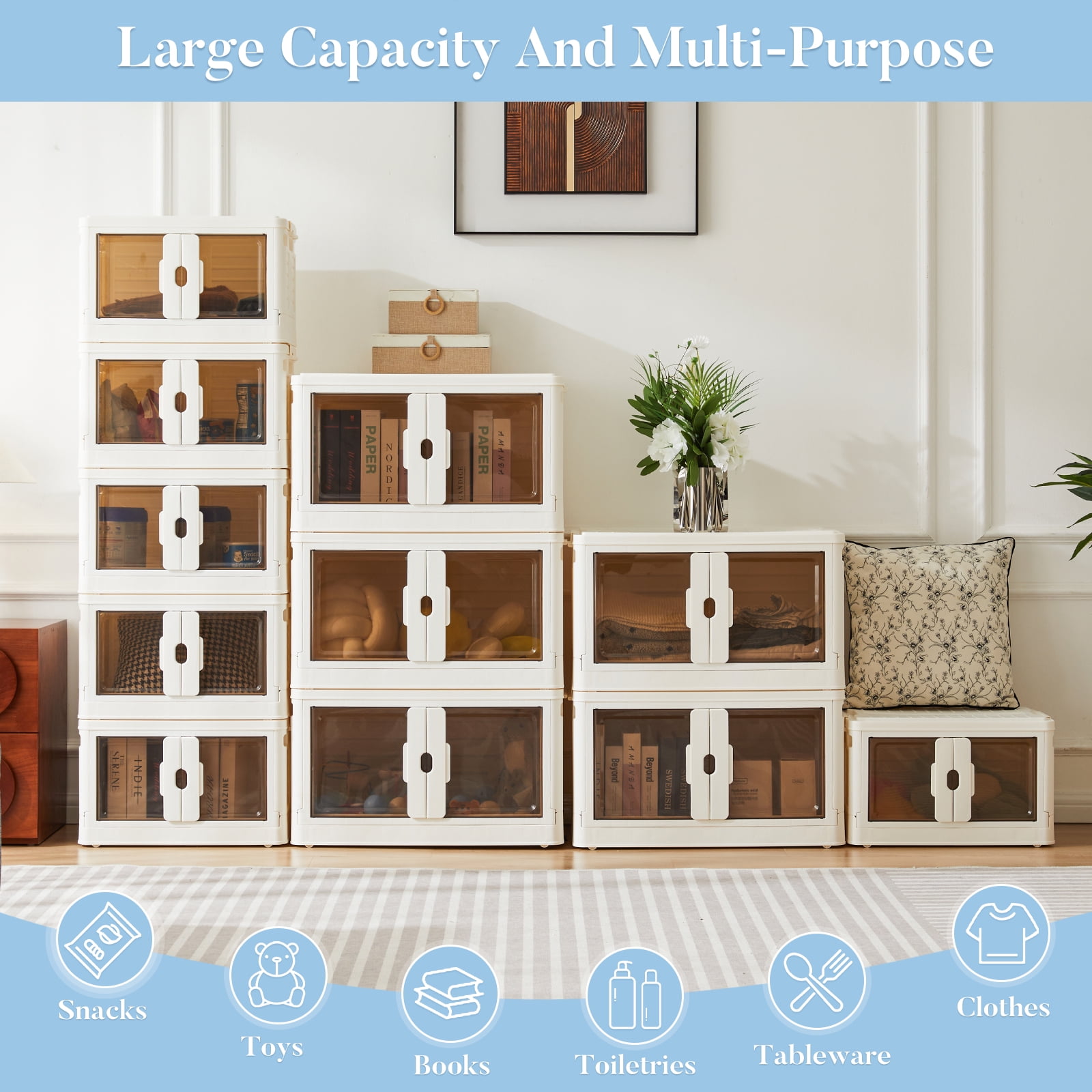 GIANNA Stackable Storage Bins with Lids and Wheels, 19 Gal/76QT, Folding Storage Box, 1 Pack