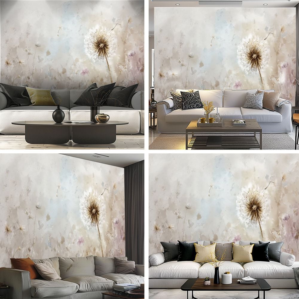 Peel and Stick Wallpaper Floral Watercolor Dandelion Abstract Botanical Dreamy Garden Modern Art Wall Mural Decor Self Adhesive and Removable 69in x 98in