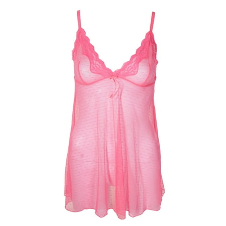 Heidi By Heidi Klum Womens Neon Pink Dotted-Mesh Babydoll S