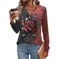 thumbnail image 1 of VgaVtl T-Shirt pour Femmes à Col en V à Manches Longues Hauts pour Femmes Grande Taille Décontractés Superposition Floral Rétro Amples Chemises Rouges,G, 1 of 5