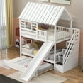 thumbnail image 3 of Bellemave House Bunk Bed with Trundle and Slide, Wood Twin Over Twin Bunk Beds with Storage Staircase, House Bunk Bed with Roof and Window Design for Teen（White), 3 of 9