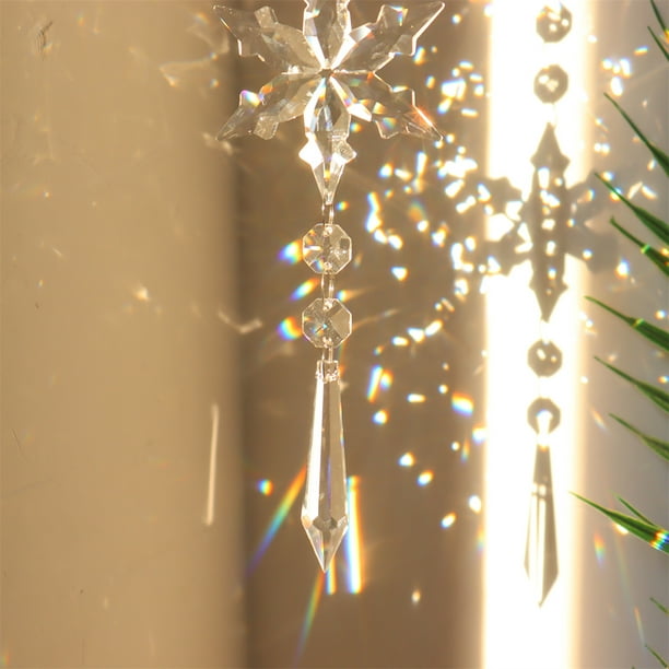 Lot de 8 pendentifs attrape-soleil en cristal coloré argenté à suspendre  pour fenêtre, jardin, décoration de Noël