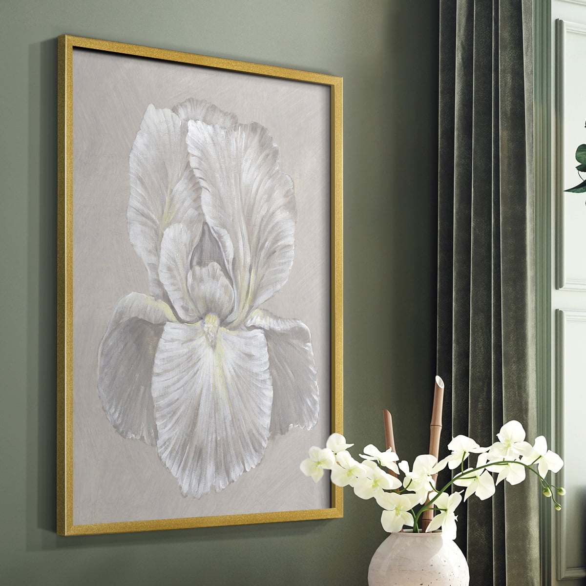 White Iris I Framed Print in Gold Solid Wood 16 x 20 Framed Print
