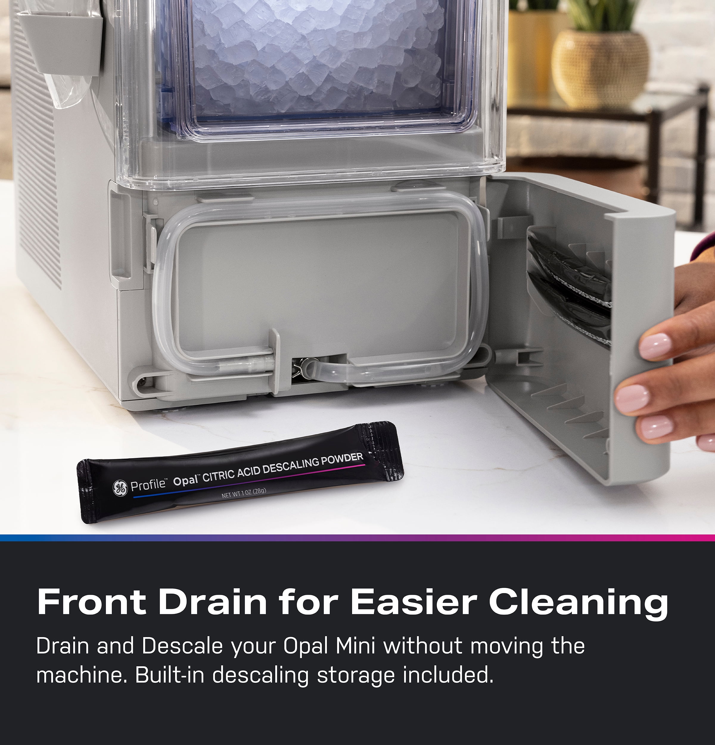 GE Profile Opal Mini Countertop Nugget Ice Maker WiFi Connected Auto Clean Stone Grey