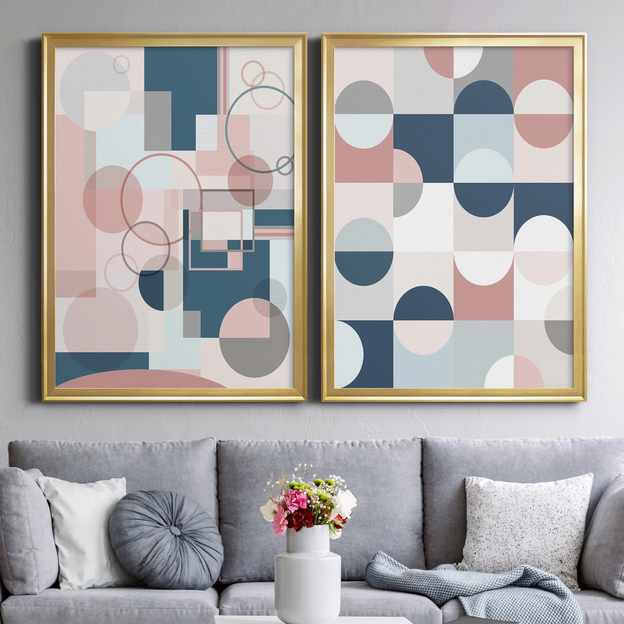 2 Piece Set Modern Geo Premium Framed Canvas - Ready to Hang - 26.5 x 36.5 Each - Gold Frame