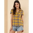 thumbnail image 2 of CamiDe Cuadros Estilo Western De Algodón Clásico Con Botones PaMujer Amarillo M, 2 of 6