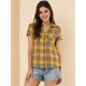 thumbnail image 2 of CamiDe Cuadros Estilo Western De Algodón Clásico Con Botones PaMujer Amarillo M, 2 of 6