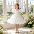 thumbnail image 2 of Curuila Toddler Child Girls Dress Puffy Sleeves Solid Color Crew Neck Soft Casual Dresses Size 3-4 Years, 2 of 9