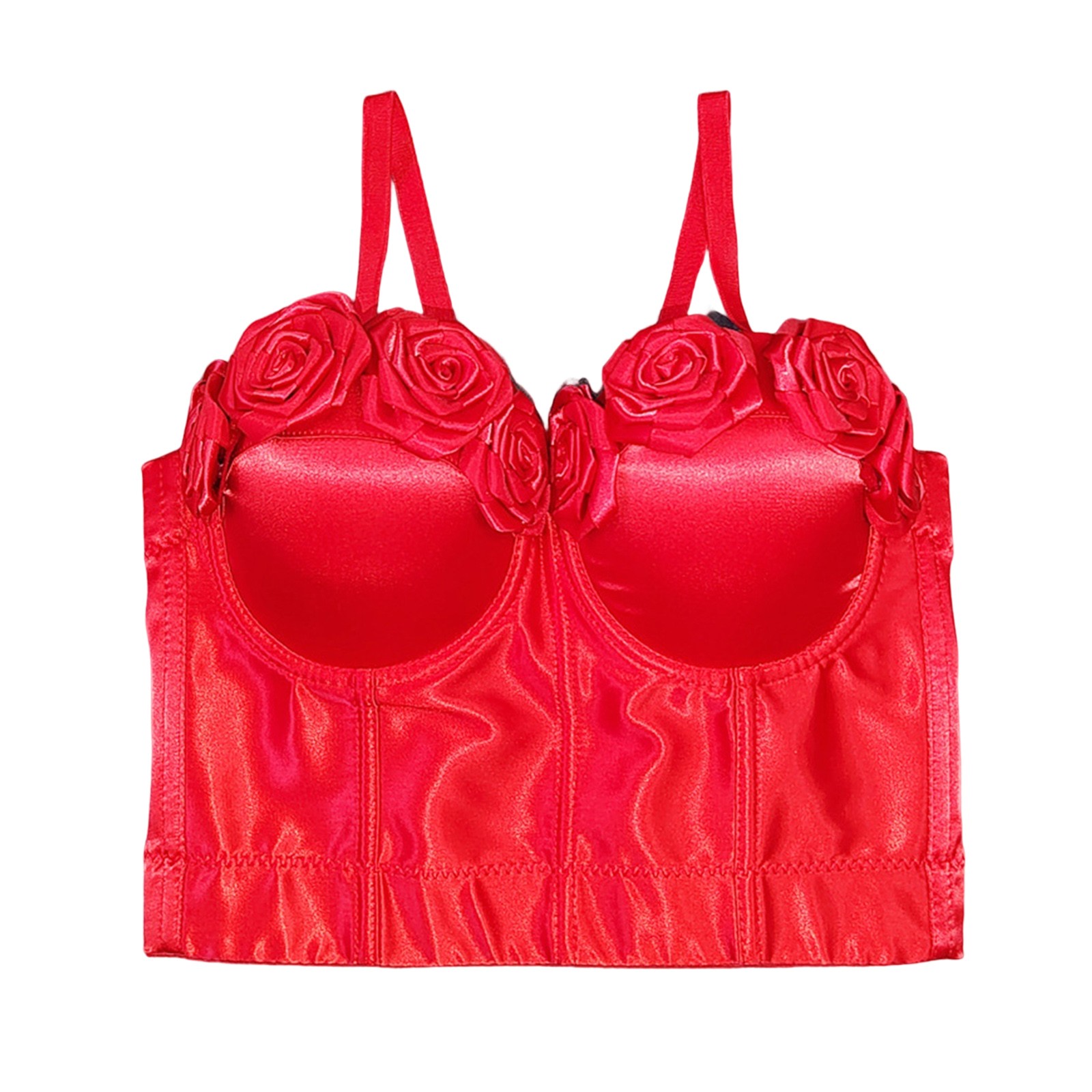 Satin Flower Suspender Bra Translucent Fishbone Top for Woman with