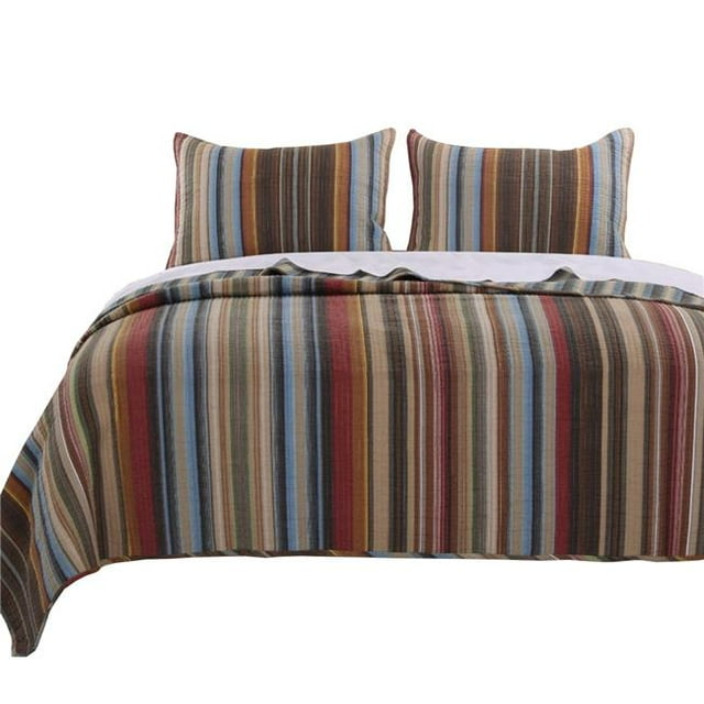 Phoenix Fabric Quilt Set with Striped Prints, Multi Color - King Size - 3 Piece
